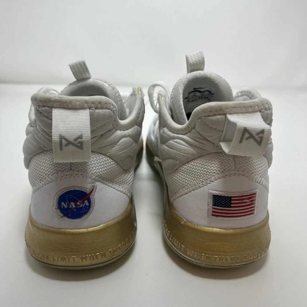 Nike PG 3 NASA Youth‎ Size 6.5, Women's Size 8 White Metallic Gold (CI8973 100)